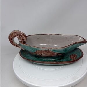 Vintage MUSA Vietri sul Mare ITALY art pottery gravy boat sea life 1937-49